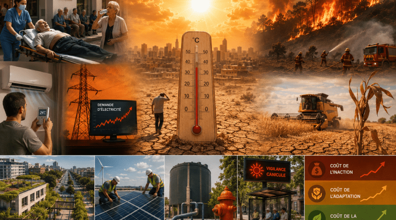 Chronique Eco ———————————————————————- Pour une économie de la canicule : quand la chaleur fait saigner les comptes et suer les hommes