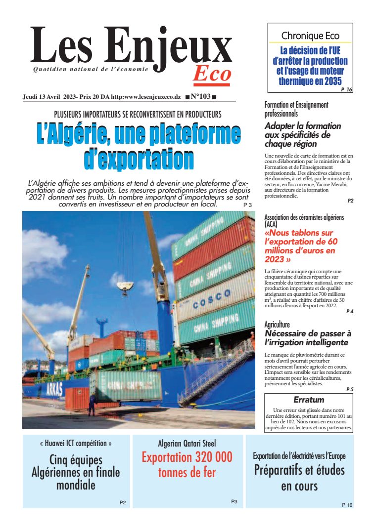 Une du journal Les Enjeux Eco numéro 103