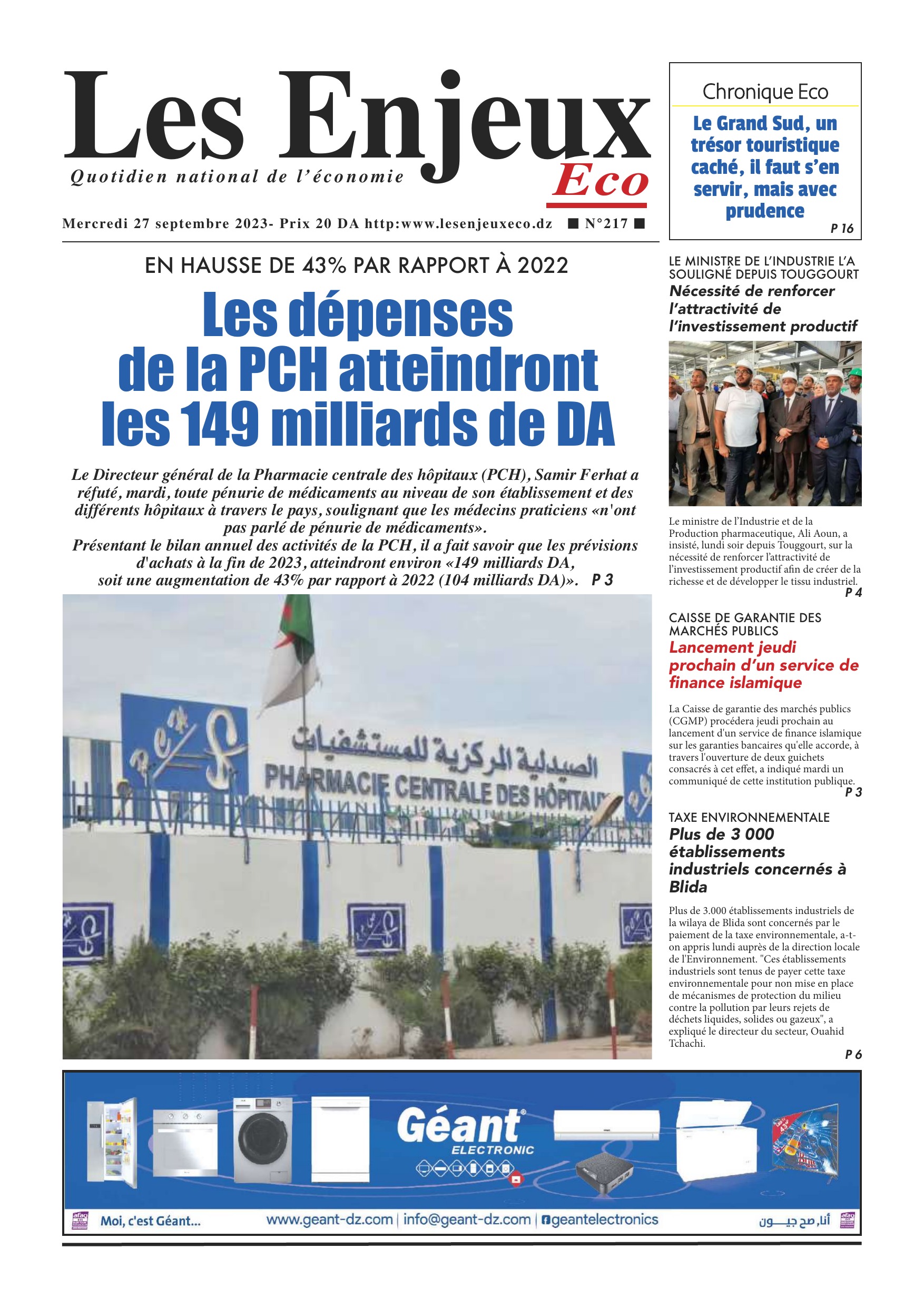 Une du journal Les Enjeux Eco numéro 217