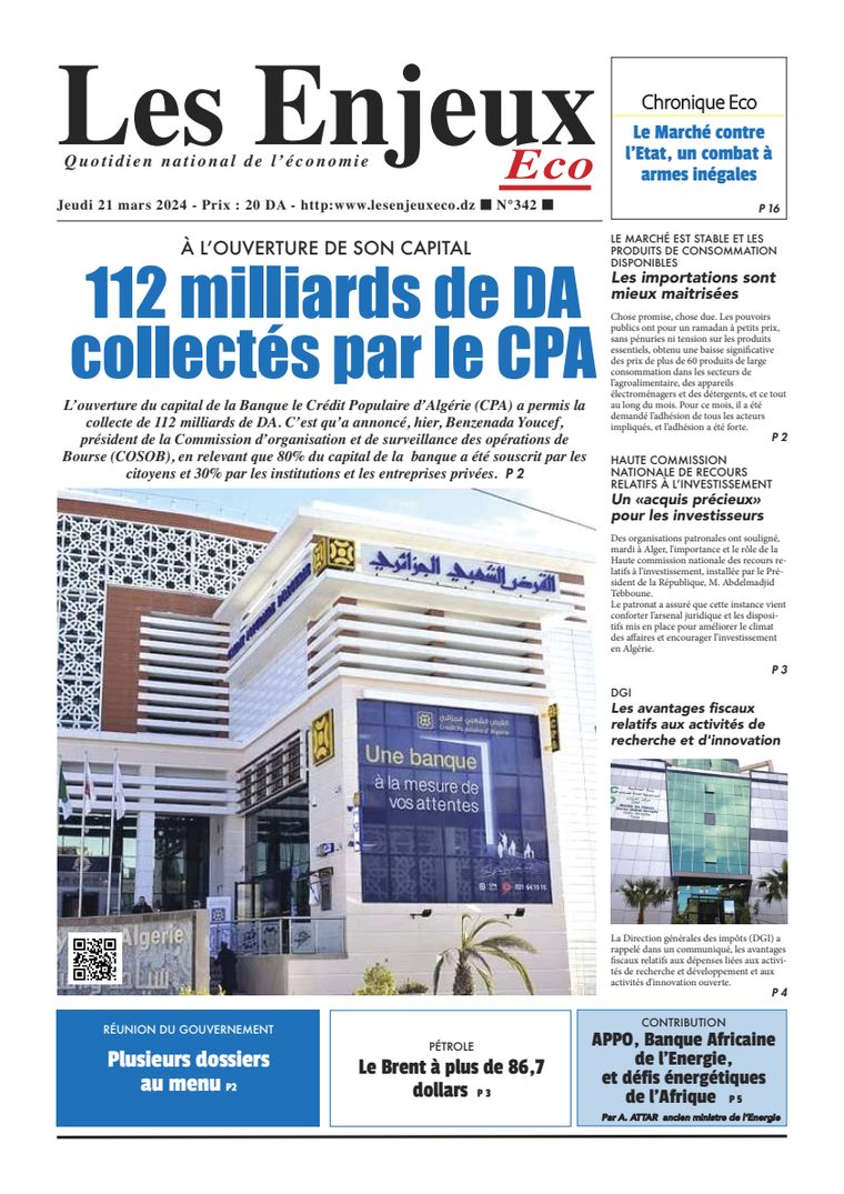 Une du journal Les Enjeux Eco numéro 342