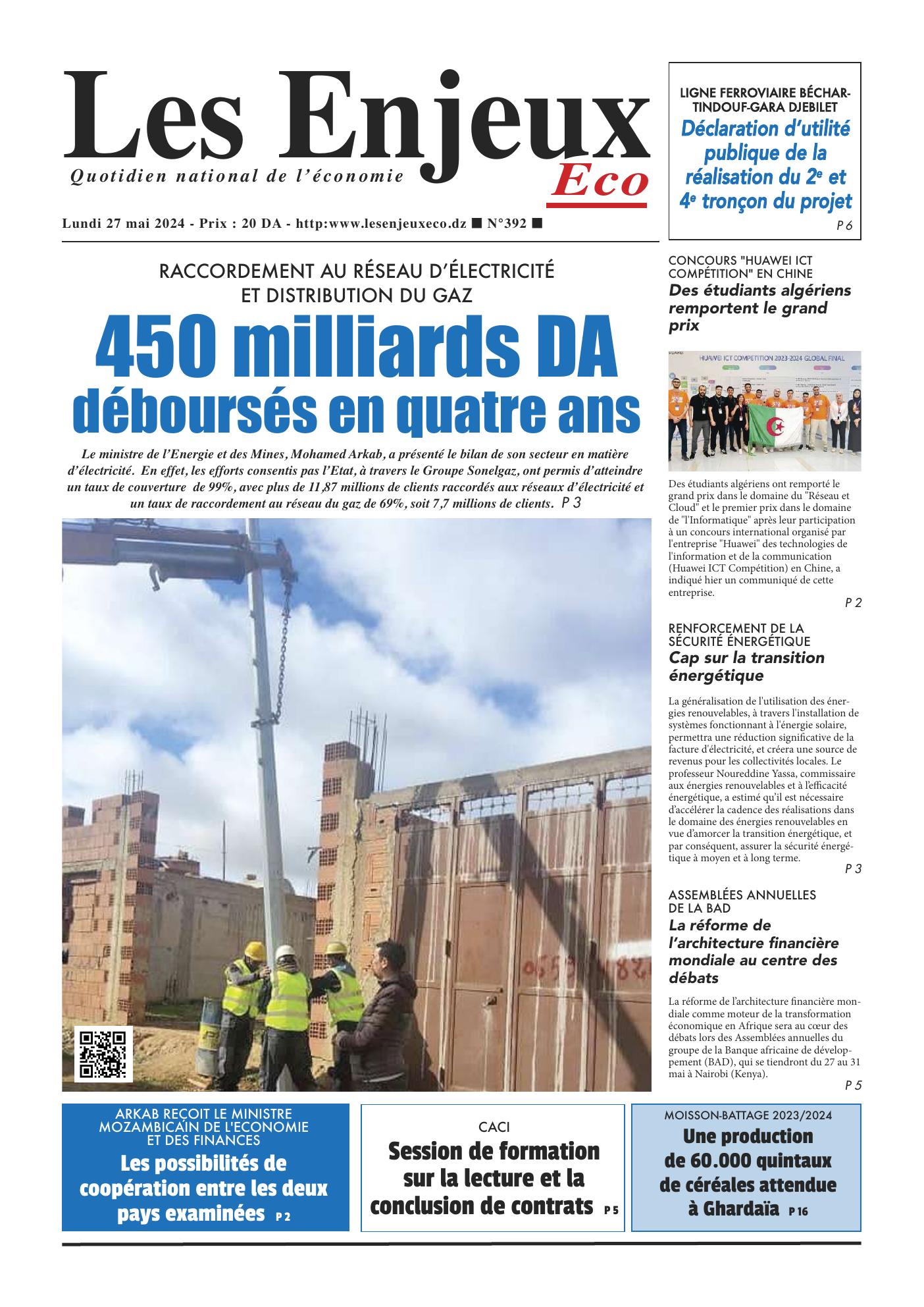 Une du journal Les Enjeux Eco numéro 392