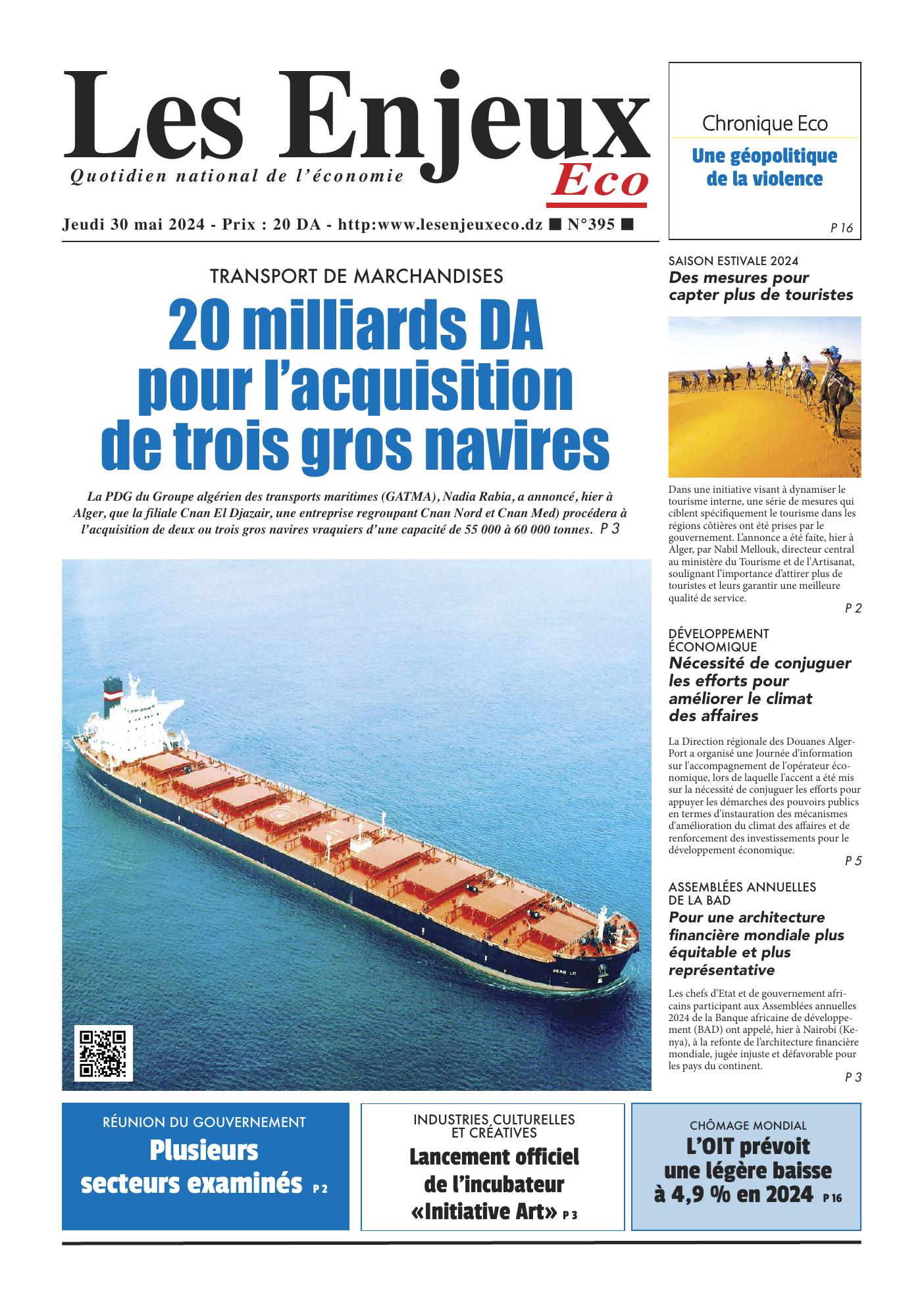 Une du journal Les Enjeux Eco numéro 395