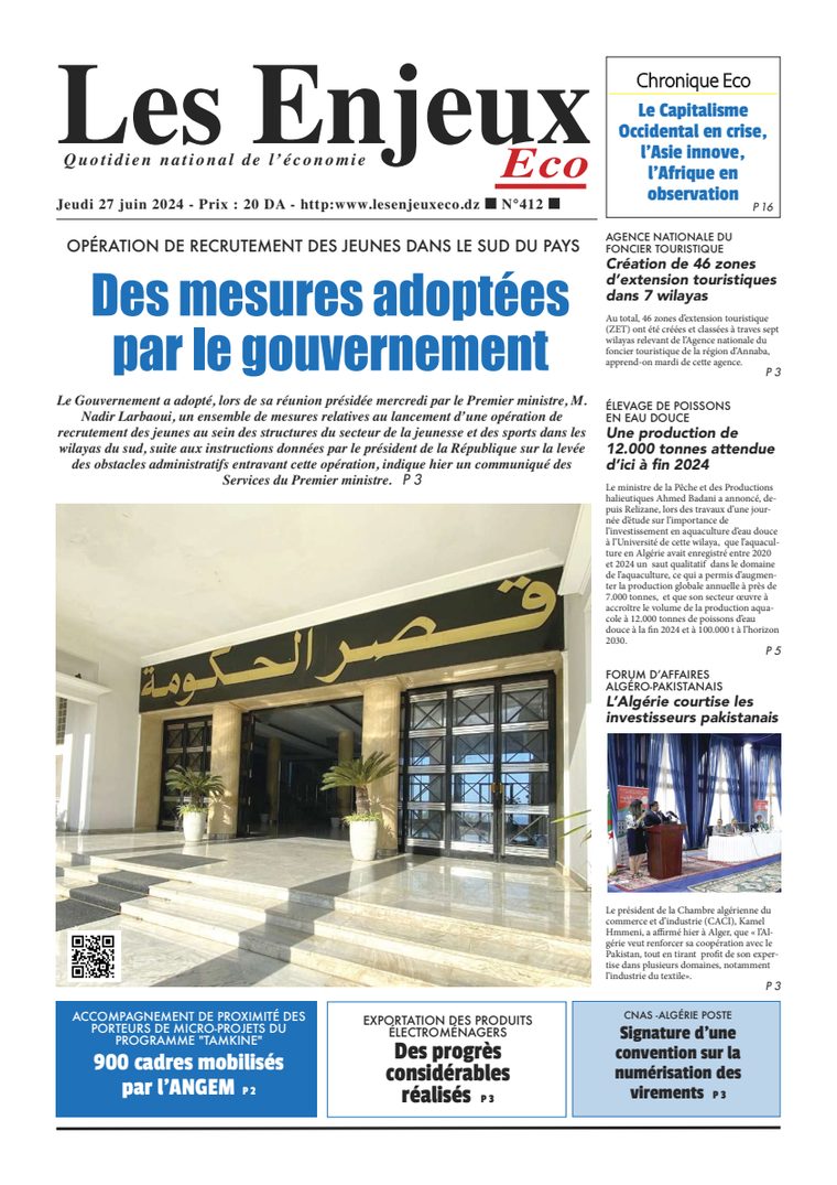 Une du journal Les Enjeux Eco numéro 412