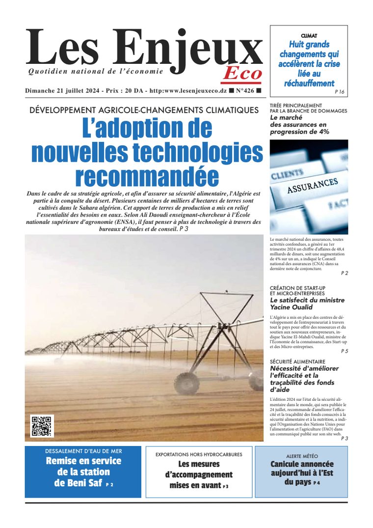 Une du journal Les Enjeux Eco numéro 426