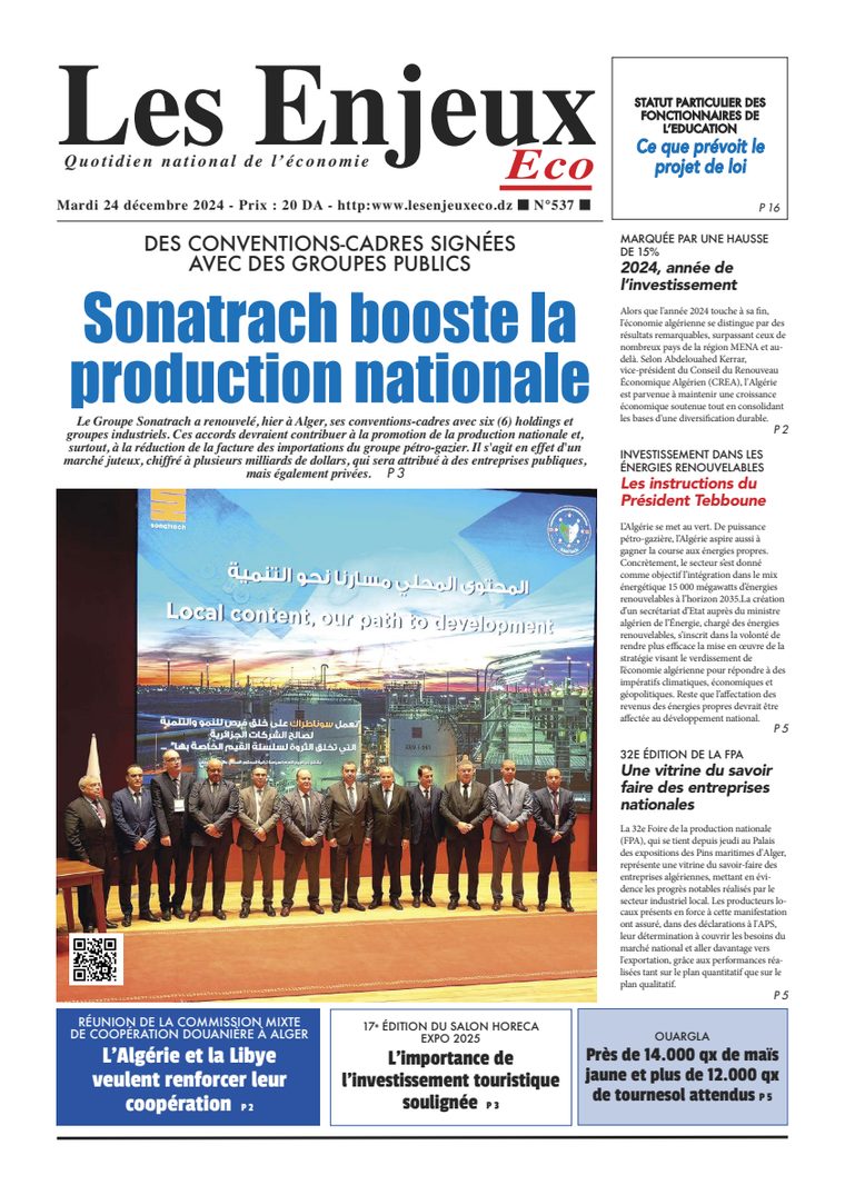 Une du journal Les Enjeux Eco numéro 537