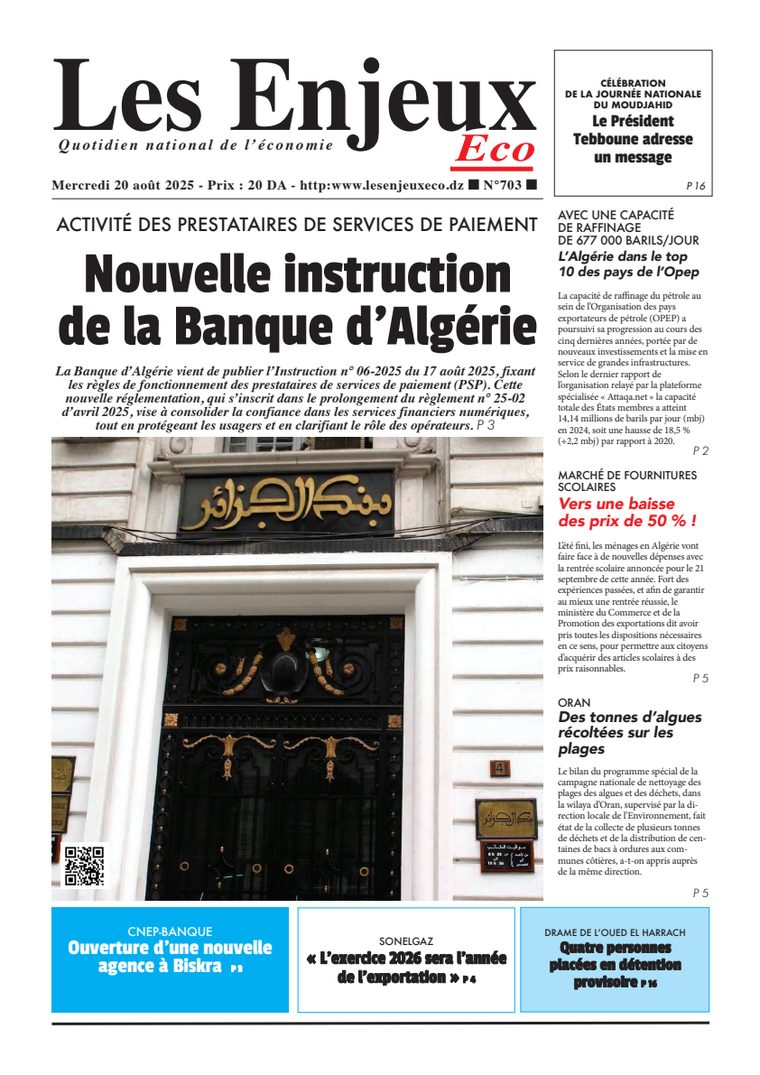 Une du journal Les Enjeux Eco numéro 703