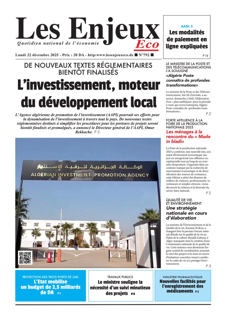 Une du journal Les Enjeux Eco numéro 792